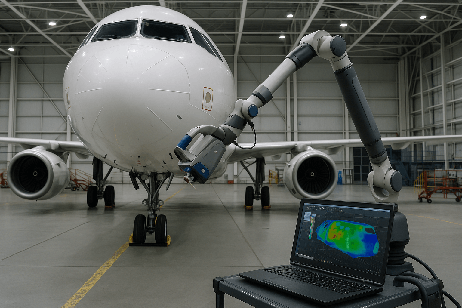 aerospace_blog_new High-resolution photograph of a white passenger jet parked on a runway, showcasing aerospace engineering and maintenance