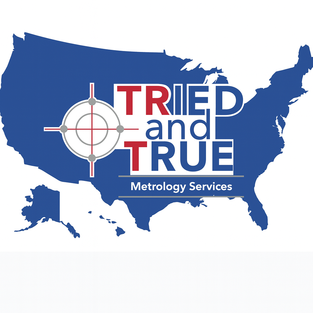 Tried and True Metrology Services logo displayed over a blue map of the United States, representing nationwide coverage